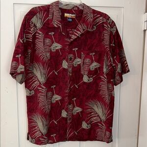 Havana Jacks Men’s Hawaiian Shirt Red Large Palm Print 100% Silk Beach Resort